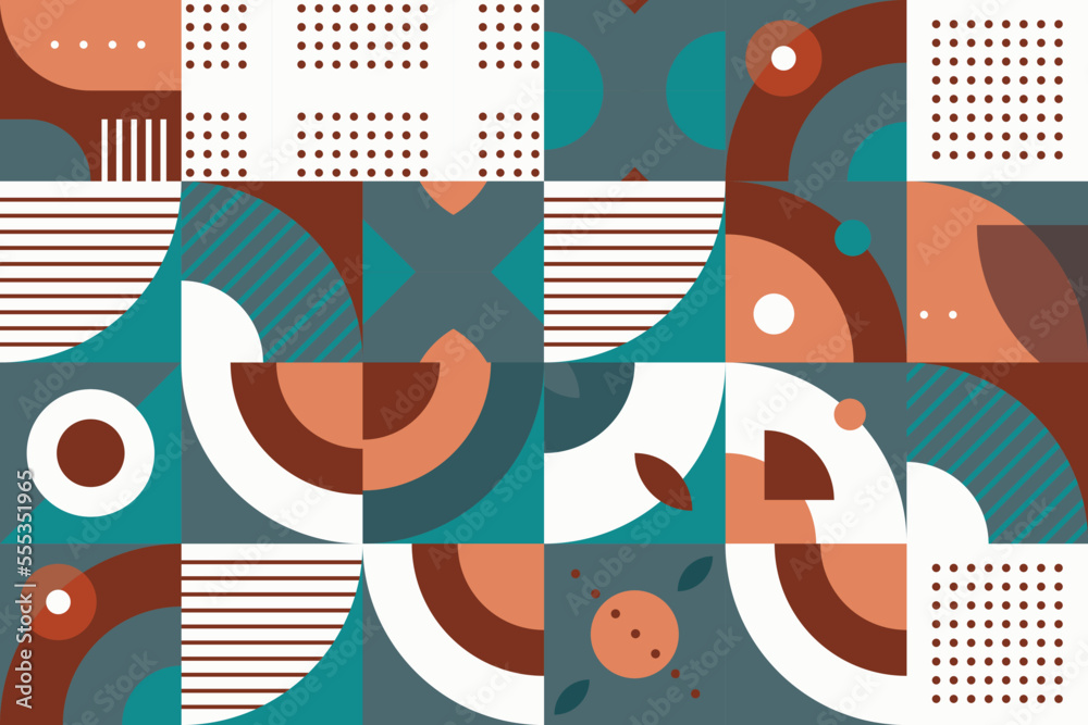 Fototapeta premium Stylish geometric shapes vector seamless pattern It consists of a polyhedron such as a circle square triangle Used in the textile industry, fabric pattern, paper, wallpaper, book cover