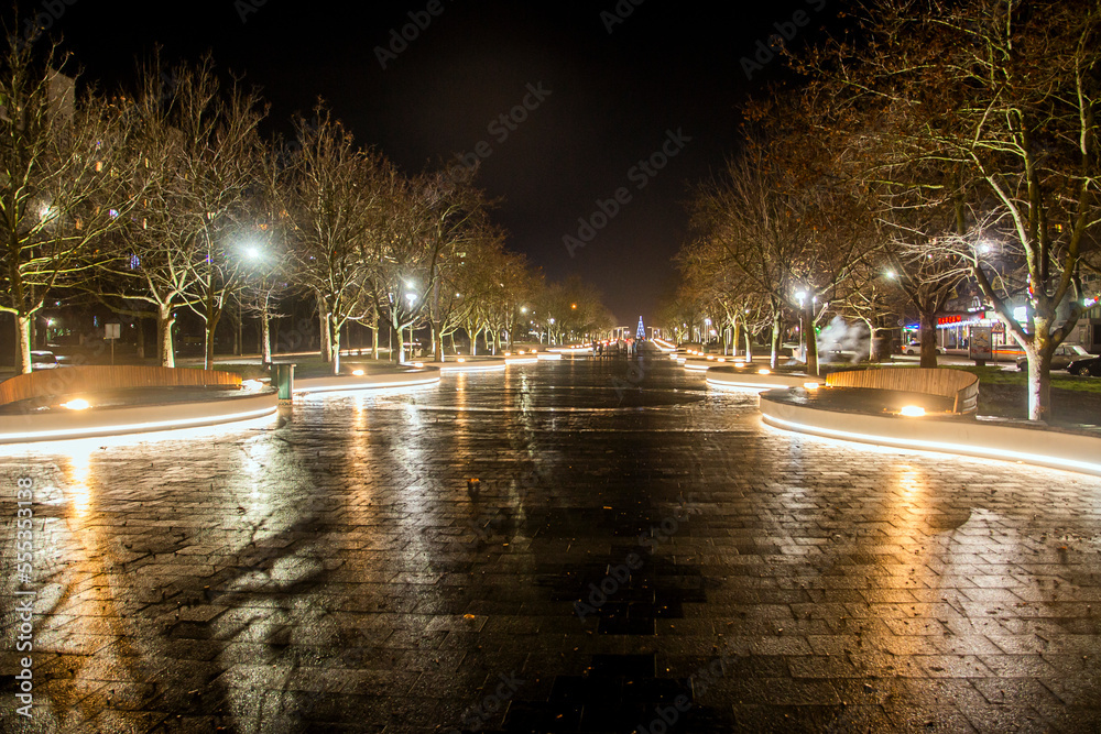 Mira Avenue glows on New Year's Eve in the city of Yuzhny, Ukraine