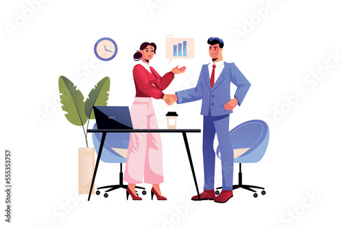 Business deal concept with people scene in flat design. Vector illustration