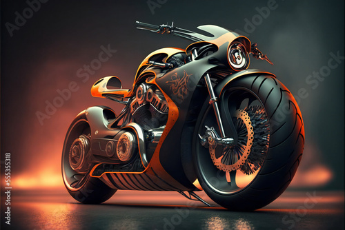 Canvas Print Modern motorcycle, digital illustration painting artwork, 3D rendering