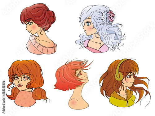 vector set with cute cartoon anime girl. avatars