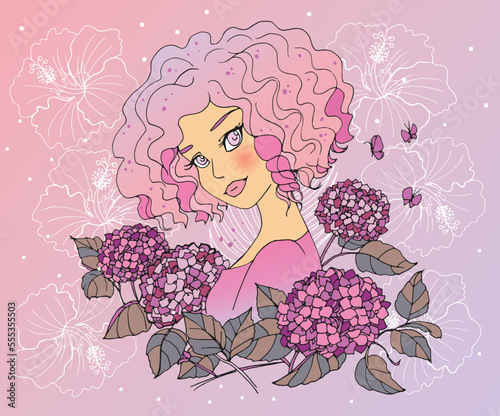 vector illustration with cute cartoon girl