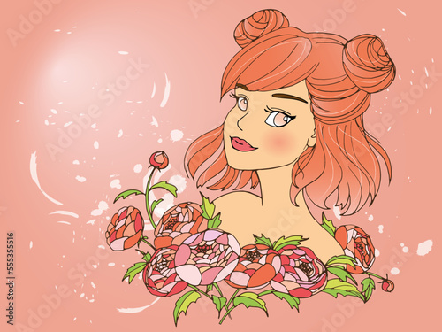 vector illustration with cute cartoon girl