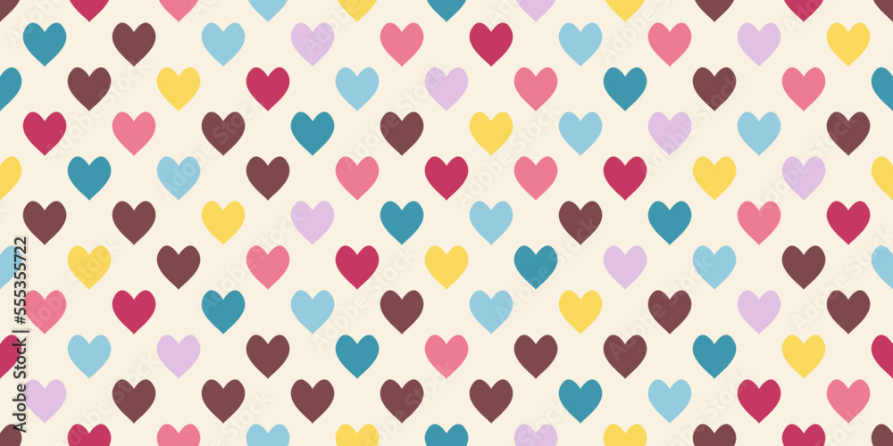 Colorful background with valentine hearts. Seamless pattern for print and decor. Seamless hearts wallpaper.