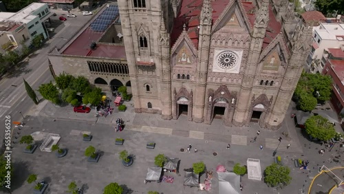 La Basílica del Santísimo Sacramento With Cityscape Background In Guadalajara, Jalisco, Mexico. Aerial Tilt-up photo