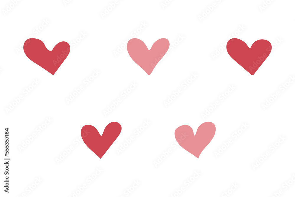 A set of hearts drawn by hand
