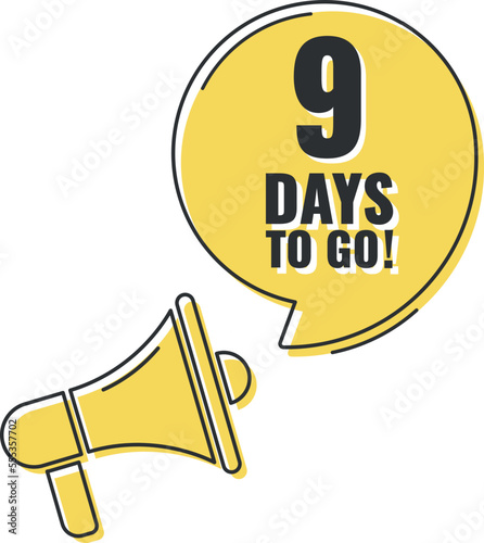 Number 9 of days left to go. Badge with, sale, landing page, banner.