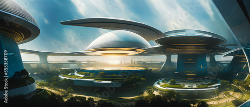 Fototapeta Naklejka Na Ścianę i Meble -  Concept of space colony on an uninhabited planet, Generative AI