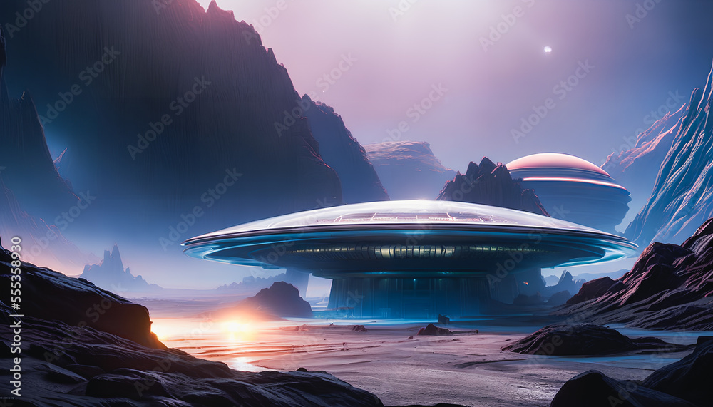 Obraz premium Concept of space colony on an uninhabited planet, Generative AI