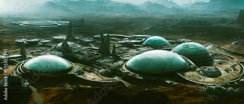 Concept of space colony on an uninhabited planet, Generative AI