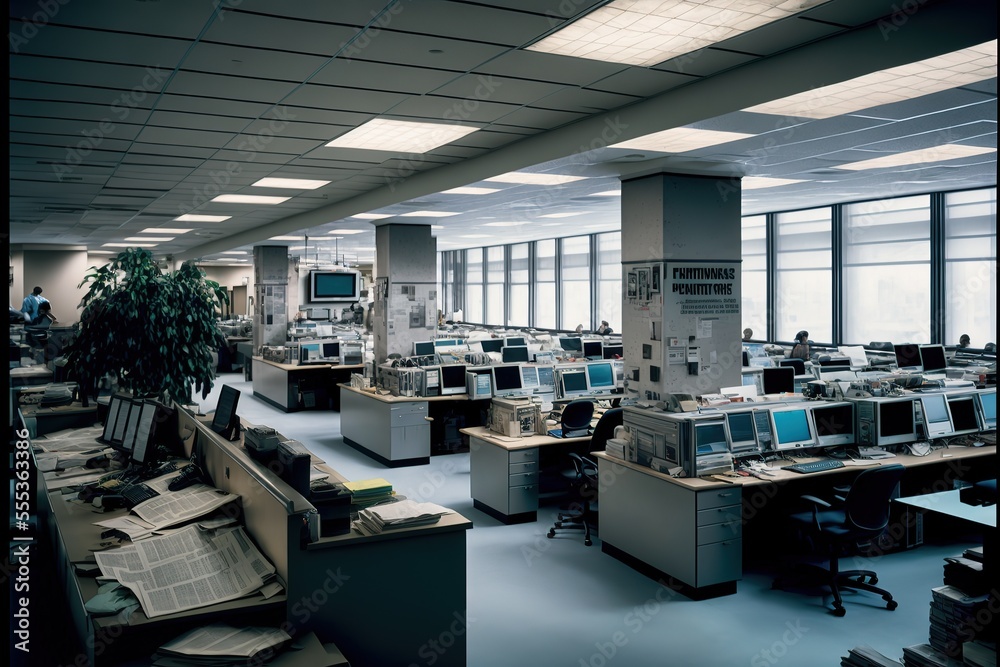 News room at the Washington Post. Newsroom of a major American newspaper.  Generative AI Stock-Illustration | Adobe Stock