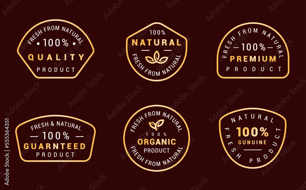 Set of Labels and stickers for organic food, drink and natural products Vector illustration for packaging design, web and promotional material.