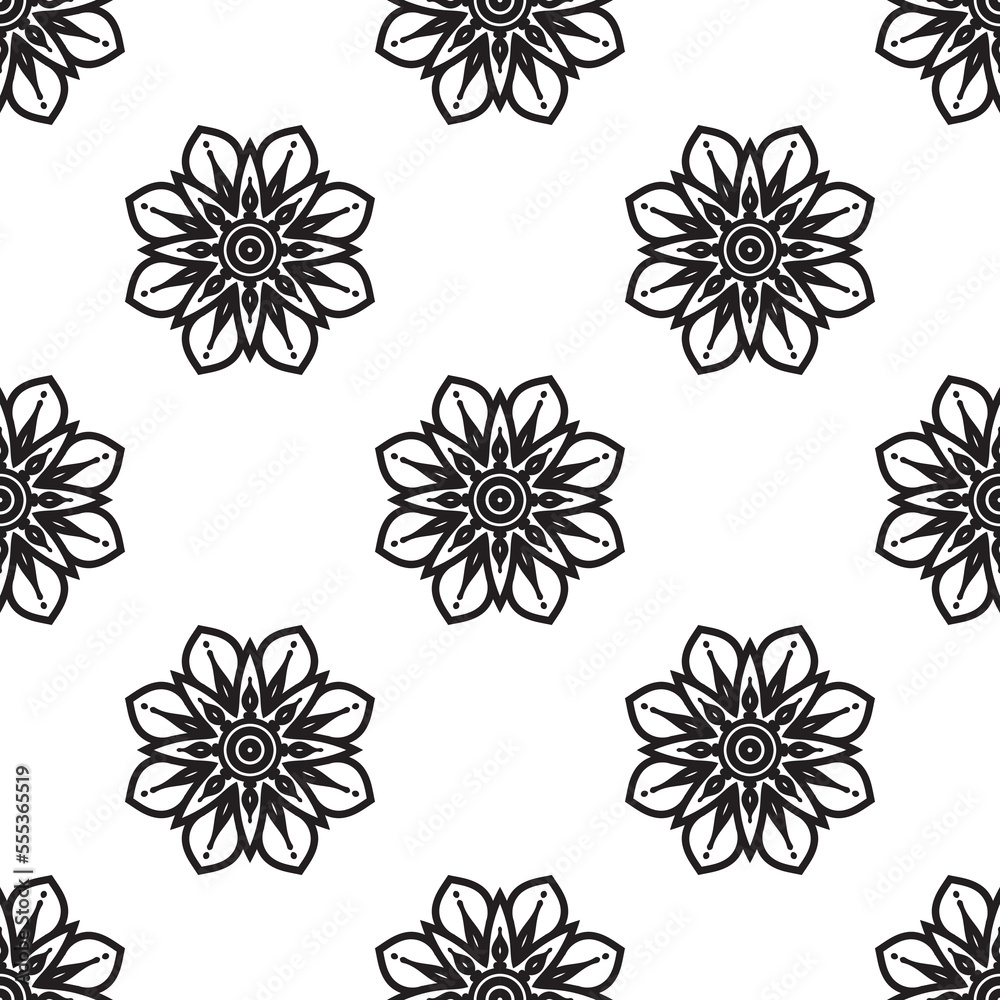 Obraz premium Mandala art designs Black and white Seamless Pattern. Hand-drawn background. Islam, Arabic, Indian, and ottoman motifs. Perfect for printing on fabric or paper.