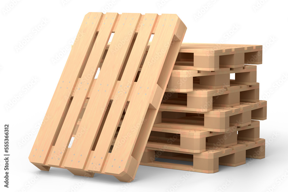Set of wooden pallet for warehouse cargo storage isolated on white background.