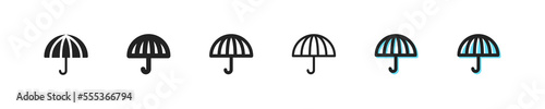 Umbrella set line icon. Weather, rain, poring, money bag with tax text, income and real estate taxes, evasion, society, duty, charge. Salary concept. Vector line icon for Business