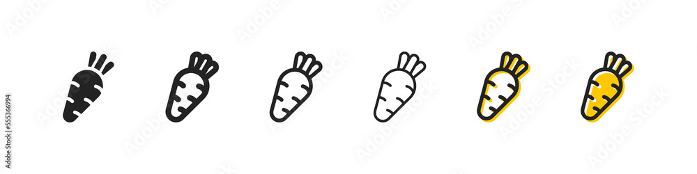 Fototapeta premium Carrot set line icon. Vegetables, fruits, healthy food, vitamins, vegetable garden, ripe, greens, eat. Garden stuff concept. Vector line icon on white background