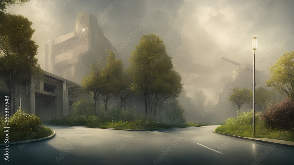 Fototapeta premium Generative AI,empty road amidst trees against sky