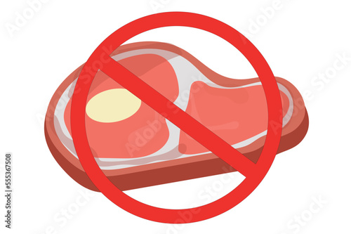 a symbol sign of prohibition to eat meat in a red circle
