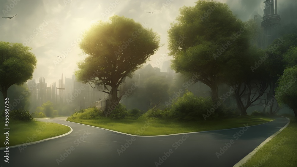 Fototapeta premium Generative AI,empty road amidst trees against sky