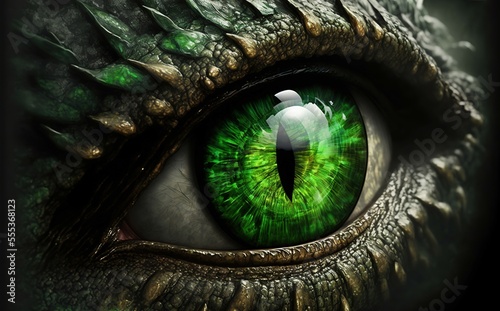 Green dragons eye. generative ai photo