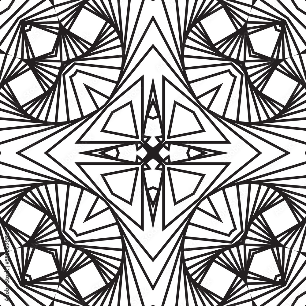 Geometric 3D monochrome Abstract pattern for Fabric and textile, on a white background. Geometric shapes from the black lines. Geometric 3D monochrome Abstract pattern for Fabric and textile, on a white background. Geometric shapes from the black lines.