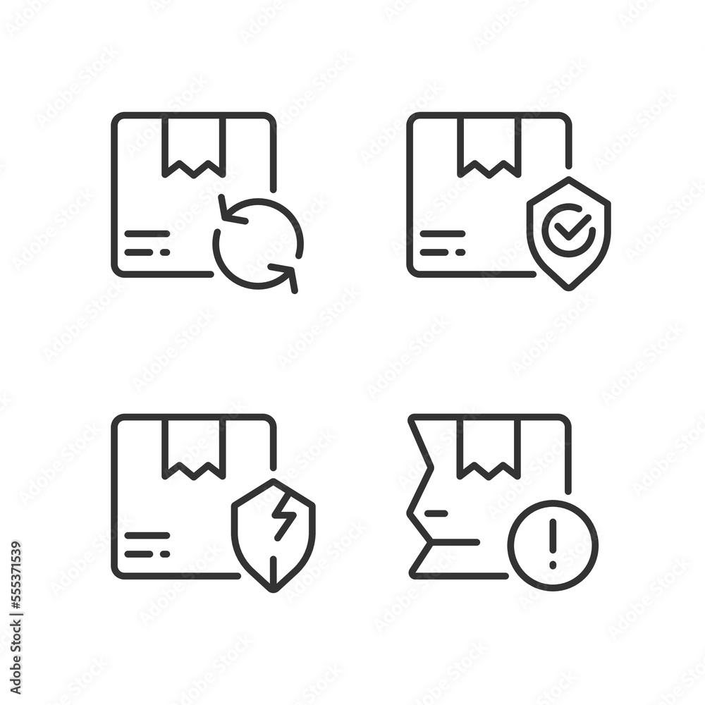 Delivery features and issues pixel perfect linear icons set. Parcel damage. Shipment failure. Insecure package. Customizable thin line symbols. Isolated vector outline illustrations. Editable stroke Delivery features and issues pixel perfect linear icons set. Parcel damage. Shipment failure. Insecure package. Customizable thin line symbols. Isolated vector outline illustrations. Editable stroke