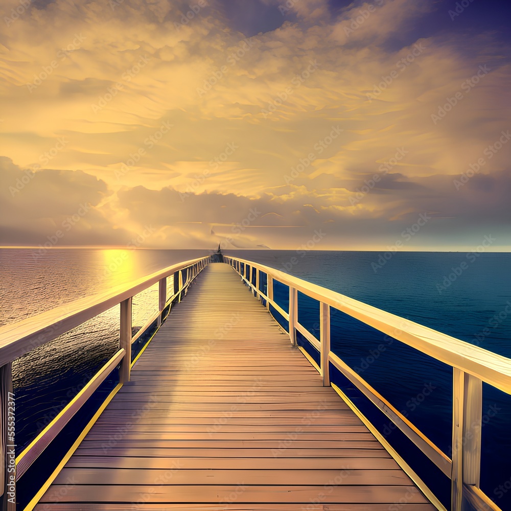 Generative AI,view of pier over sea against sky during sunset