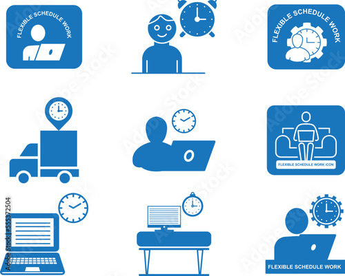 Flexible schedule work icon set,  time management icon set blue vector
