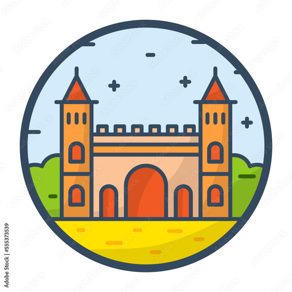Topkapi Palace Museum concept, cannon gate front view vector color icon design, Republic of Turkiye symbol, Turkey culture sign, Turkish traditions Elements stock illustration 