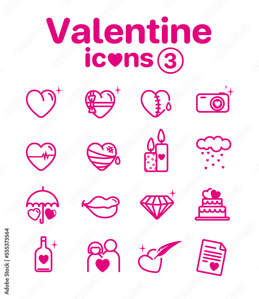 Set of Valentine icons. Valentines day signs and love symbols. Magenta color. Set of Valentine icons. Valentines day signs and love symbols. Magenta color.