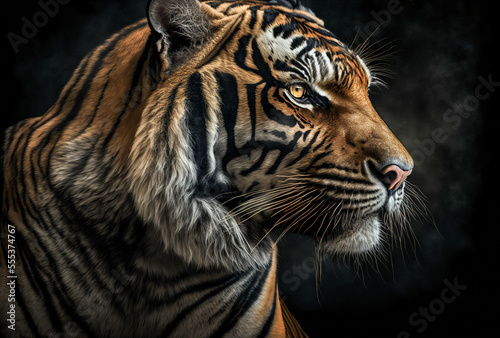 Portrait of a tiger. Generative AI illustration in the style of a studio portrait shot.