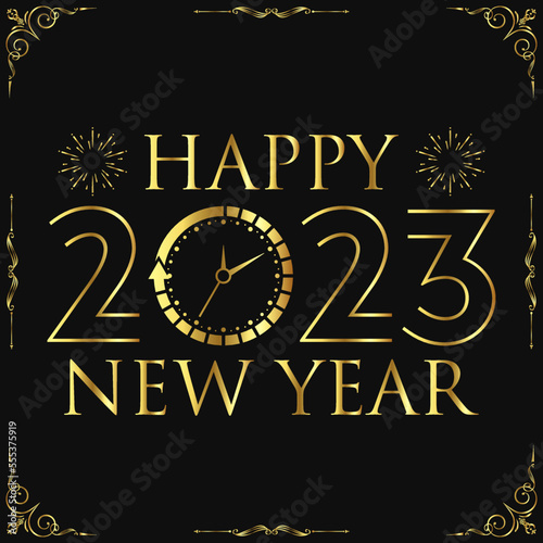 2023 gold on black background for happy new year preparation merry christmas and start a new year.