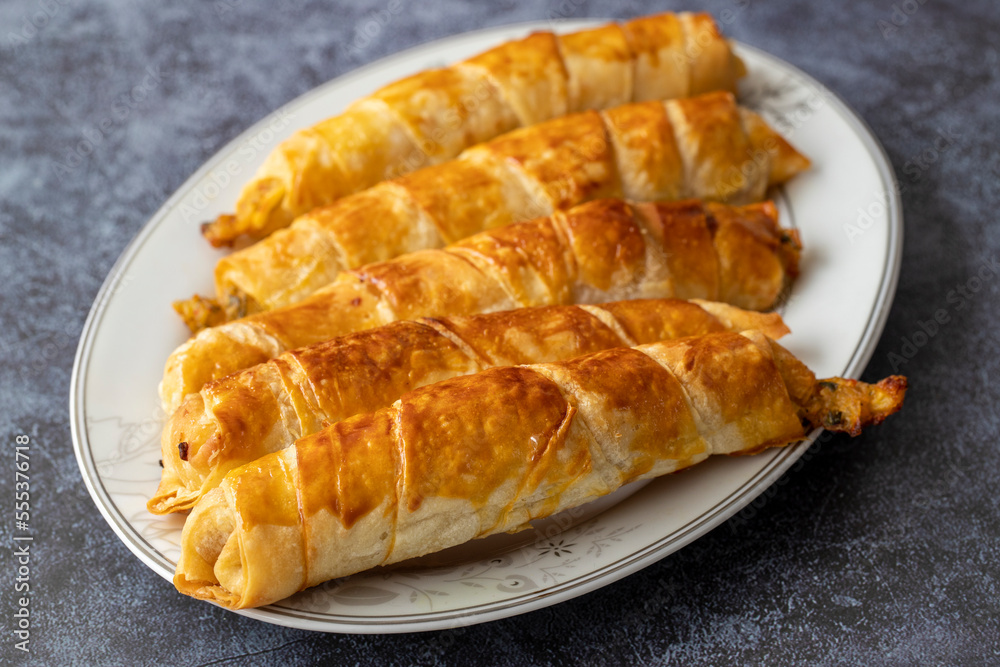 Cigarette Böreği - Türkpro Shaped Rolls, Potato Cheese Pie. Cigarette Böreği - Türkpro Shaped Rolls, Potato Cheese Pie.