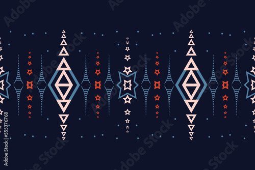 Ethnic border Ikat Seamless Pattern Textile ikat print seamless pattern digital vector design for Print saree Kurti Borneo Fabric border brush symbols swatches party wear