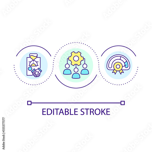 Increase productivity with permanent workers loop concept icon. Hiring temporary employees abstract idea thin line illustration. Isolated outline drawing. Editable stroke. Arial font used
