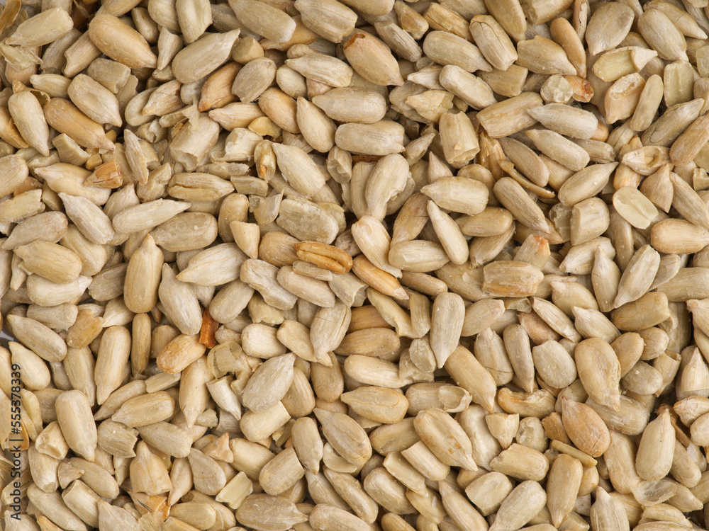 The texture of peeled sunflower seeds. Close