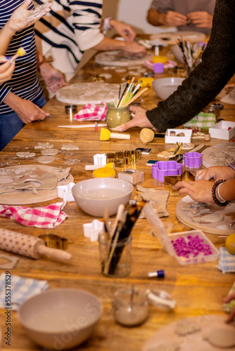 Ceramics workshop. People working with ceramics in a workshop.