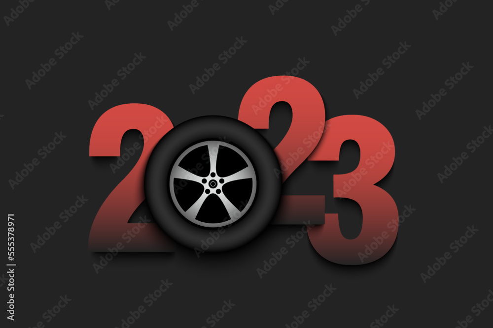 Happy New Year 2023 and wheel car