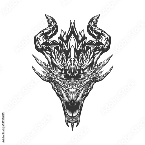 Head dragon detailed line art tattoo style