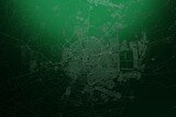 Street map of Erbil (Iraq) engraved on green metal background. Light is coming from top. 3d render, illustration