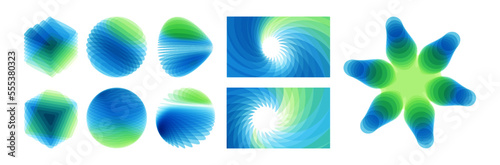 Abstract background with dynamic effect. Rotation and swirling movement. Set of spheres, cubes and ather shapes. Abstract geometric design. Vector illustration made of various overlapping elements.