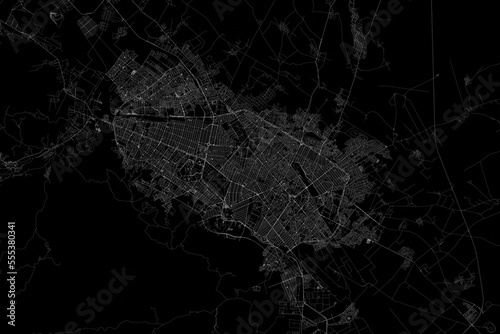 Stylized map of the streets of Mashhad  Iran  made with white lines on black background. Top view. 3d render  illustration