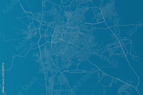 Map of the streets of Taif (Saudi Arabia) made with white lines on blue background. 3d render, illustration