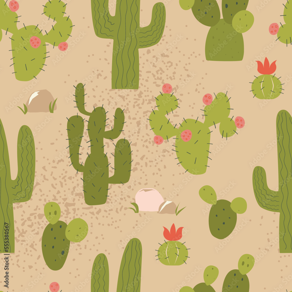 Cute vector seamless pattern with desert cactuses Cute vector seamless pattern with desert cactuses