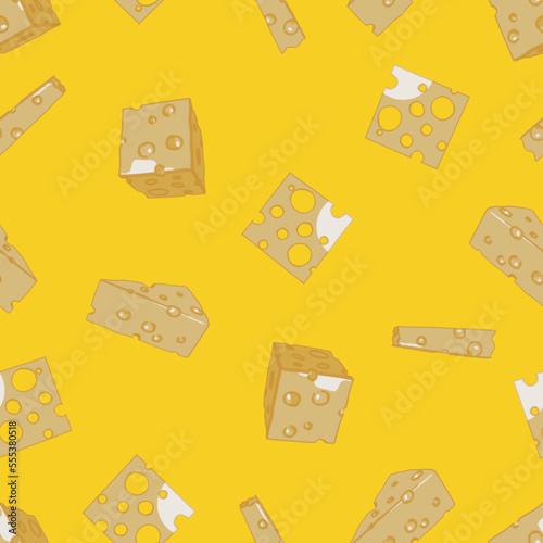 Cheese seamless pattern. Cartoon flat design for wallpapers, wrapping, textile prints, backgrounds.