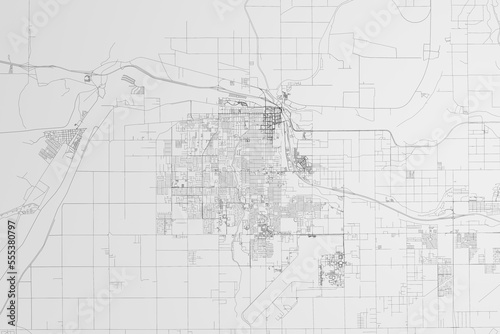 Map of the streets of Yuma (Arizona, USA) on white background. 3d render, illustration