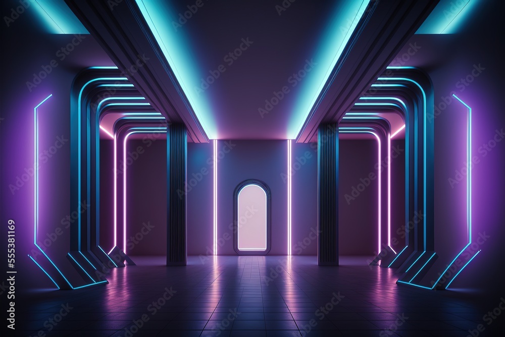 Abstract light tunnel, corridor with neon light. Hi-tech sci-fi passageway. Metallic light reflection. AI Abstract light tunnel, corridor with neon light. Hi-tech sci-fi passageway. Metallic light reflection. AI