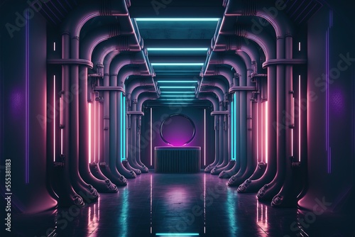 Fotótapéta Abstract light tunnel, corridor with neon light