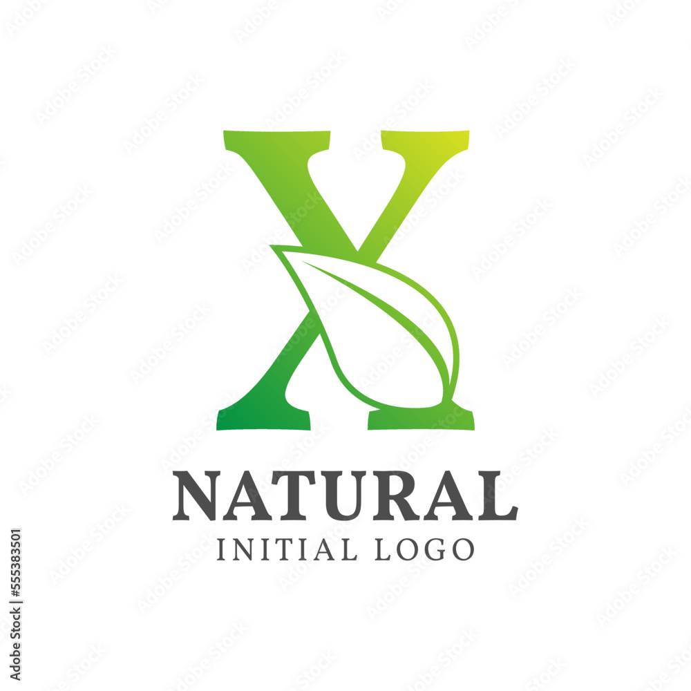 letter X with leaf natural initial vector logo design letter X with leaf natural initial vector logo design