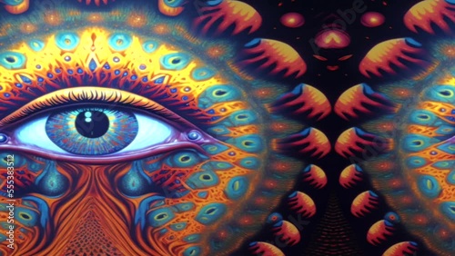 The third eye opening on a trippy DMT trip with an entity presence. Psychedelics concept photo